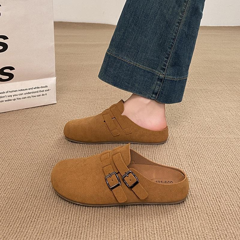 Four Seasons Versatile Retro Women's Outer Wear Inner Height Increase Baotou Half Drag One Pedal Casual Maternity Cool Slippers
