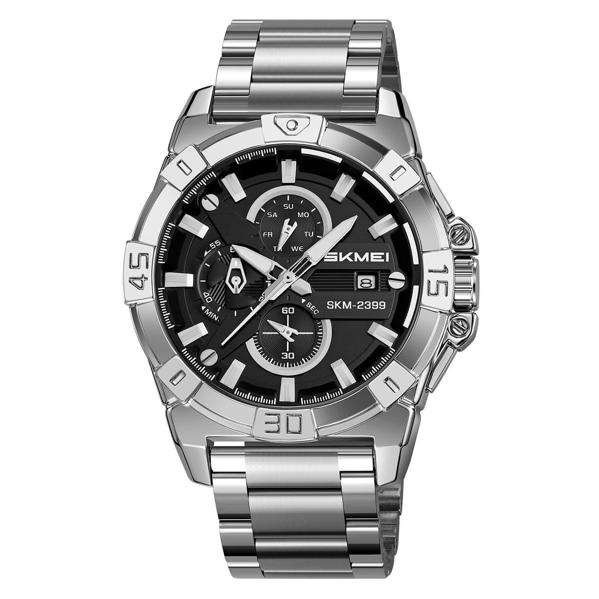 

Мужские часы с большим циферблатом, водонепроницаемые, из нержавеющей стали, со светящимися стрелками, хронографом и датой, наручные часы Relogio Masculino серебряный