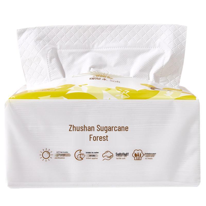 Zhushan Sugarcane Forest 5-Ply Water-Absorbent Facial Tissues, 480 Sheets - Thick, Pull-Type for Household & Baby Use