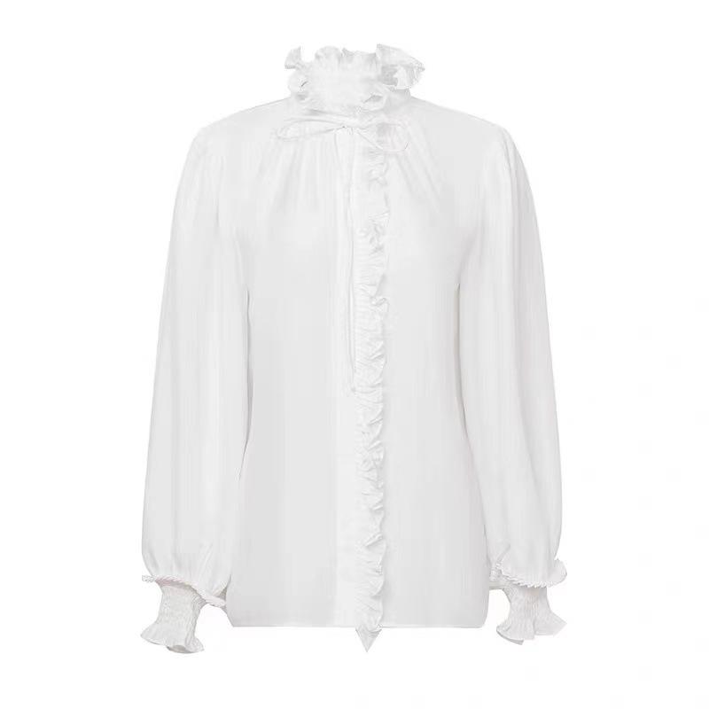 2025 Sweet French Retro Ruffled Long Sleeve Acetate Shirt