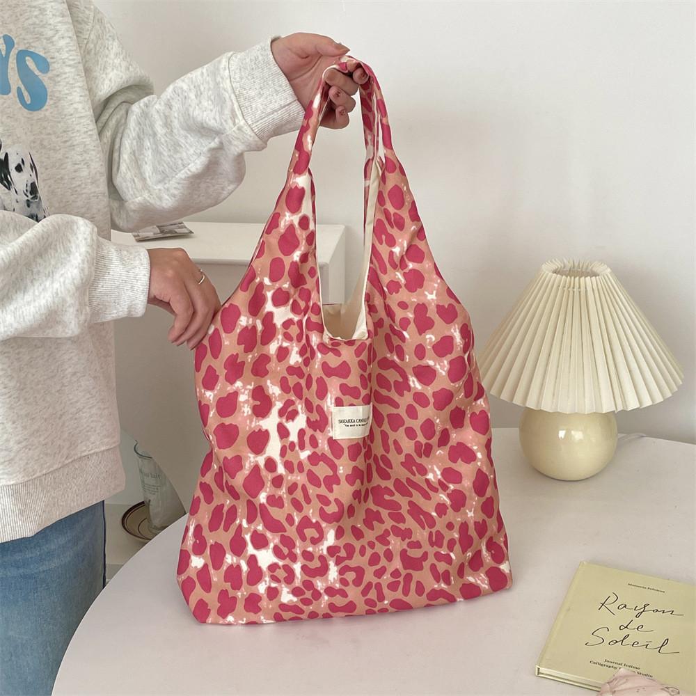 Stylish Leopard Print Tote Bag For College Students Spacious Casual Shoulder Bag In Pink Brown Gray