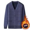 Men's V-Neck Knit Cardigan Sweater: Autumn-Winter Plus Velvet, Thickened, Loose Fit for Middle-aged & Elderly