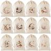 12 Piece/set Reusable Eid Al Fitr Cotton Bags Decorative Festival Candy Storage Bag with Drawstring Gift Packaging Bags