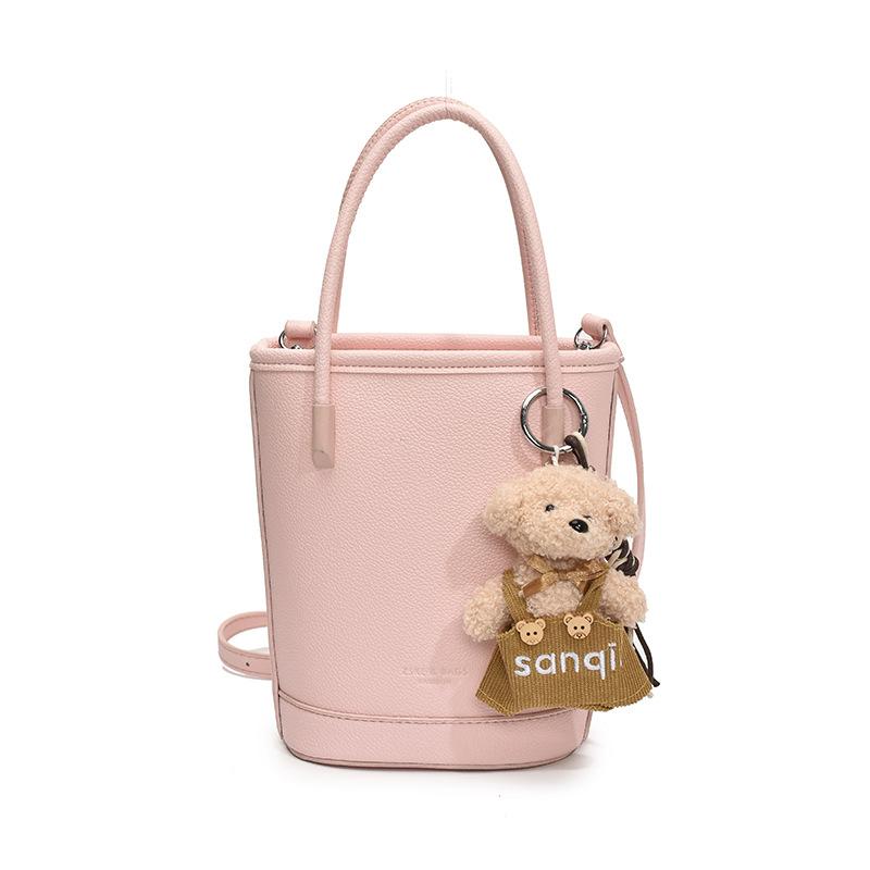 Wholesale New Products Niche Simple Solid Color Lychee Pattern Texture Hand Carry Bucket Bag Versatile Foreign Style Commuting Messenger Women's Bag