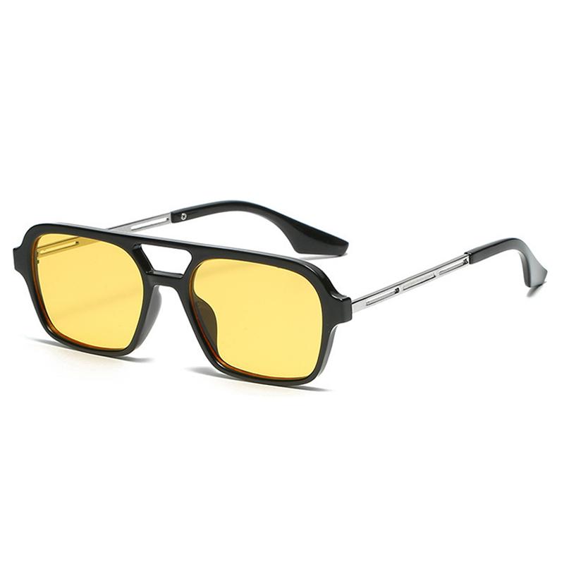 Модные квадратные солнцезащитные очки женские мужские бренд панк маленькая оправа желтые солнцезащитные очки женские ретро двойная перекладина металлические очки UV400