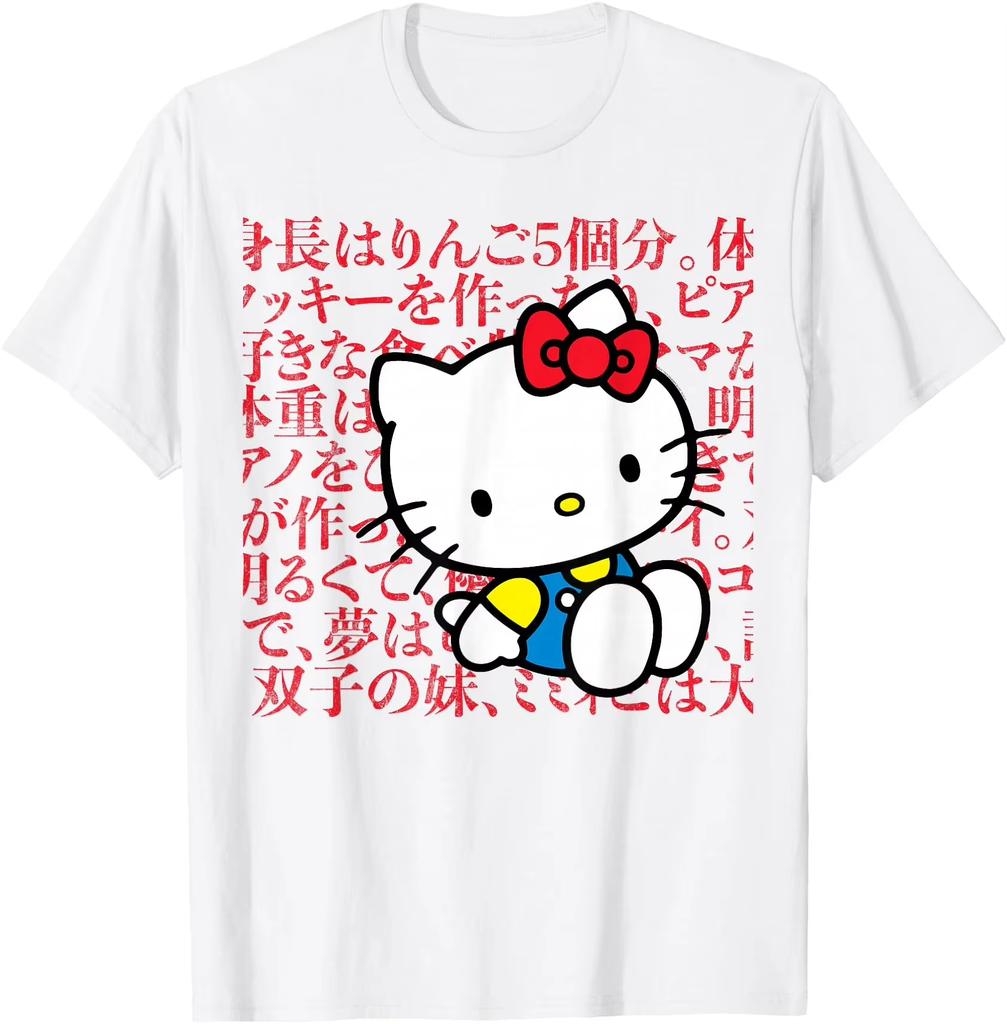 2026 New Summer HelloKitty Cartoon Graphic Tee Casual Short Sleeve Cotton Tops for Women Girls Lovely Kawaii Streetwear Style