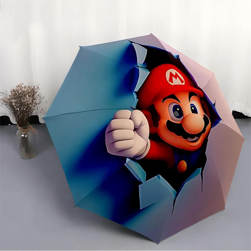 1pc Mario Breakthrough Automatic Open/Close Umbrella Sturdy Iron Frame, Compact Travel Umbrella - Perfect Gift for Women, Men a0829112