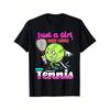 Women's Just A Girl Who Loves Tennis Graphic T-Shirt Casual Athletic Tee for Tennis Fans