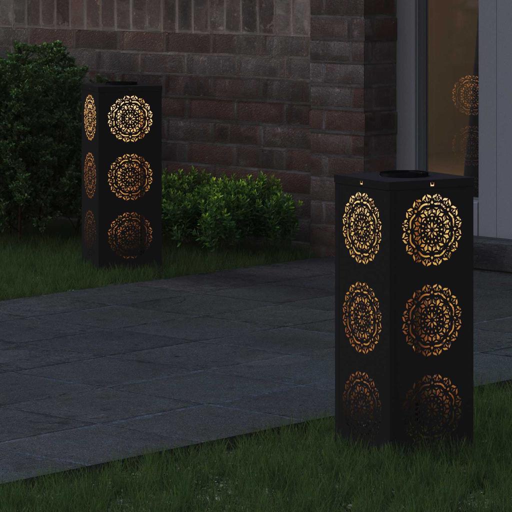Solar LED Path Light 2 Pcs Black Cold Rolled Steel