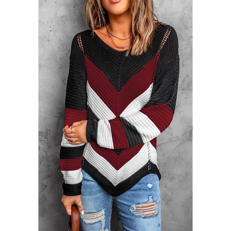 

Новый свободный топ Снежный колор-блок Вязаный свитер Вязаный свитер Burgundy M