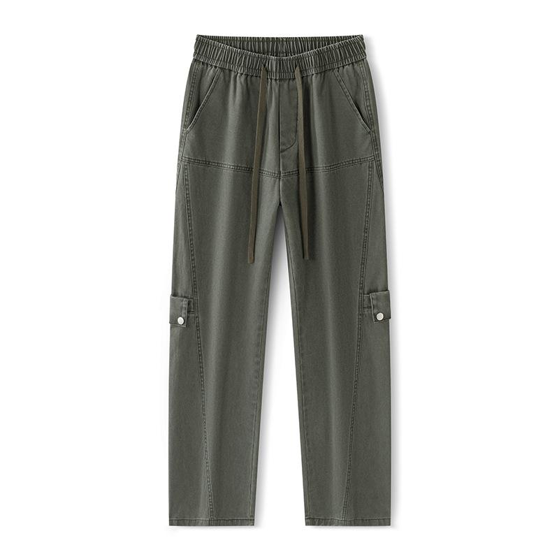 Overalls men's autumn new American retro trendy brand splicing loose wide-leg straight elastic waist casual pants
