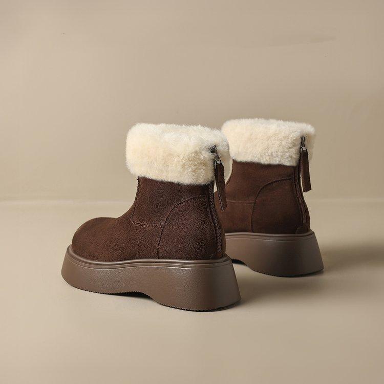 

Snow boots women s 2025 autumn and winter new thick-soled heightening Martin boots velvet Boken short boots fluffy cotton shoes to keep warm 40 коричневый