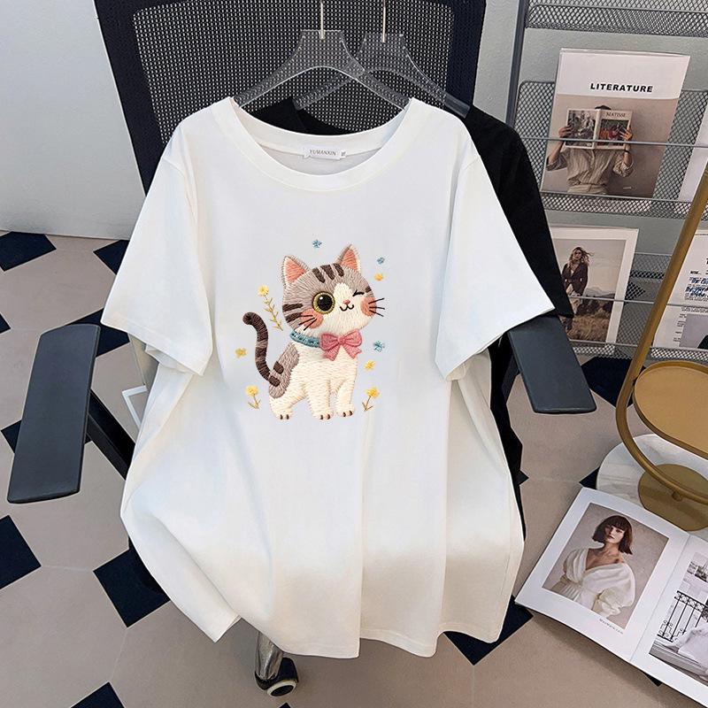 Plus Size Mid-Length Loose Slimming Short-Sleeve T-Shirt for Women (Available In Sizes 200/300/350 Jin)