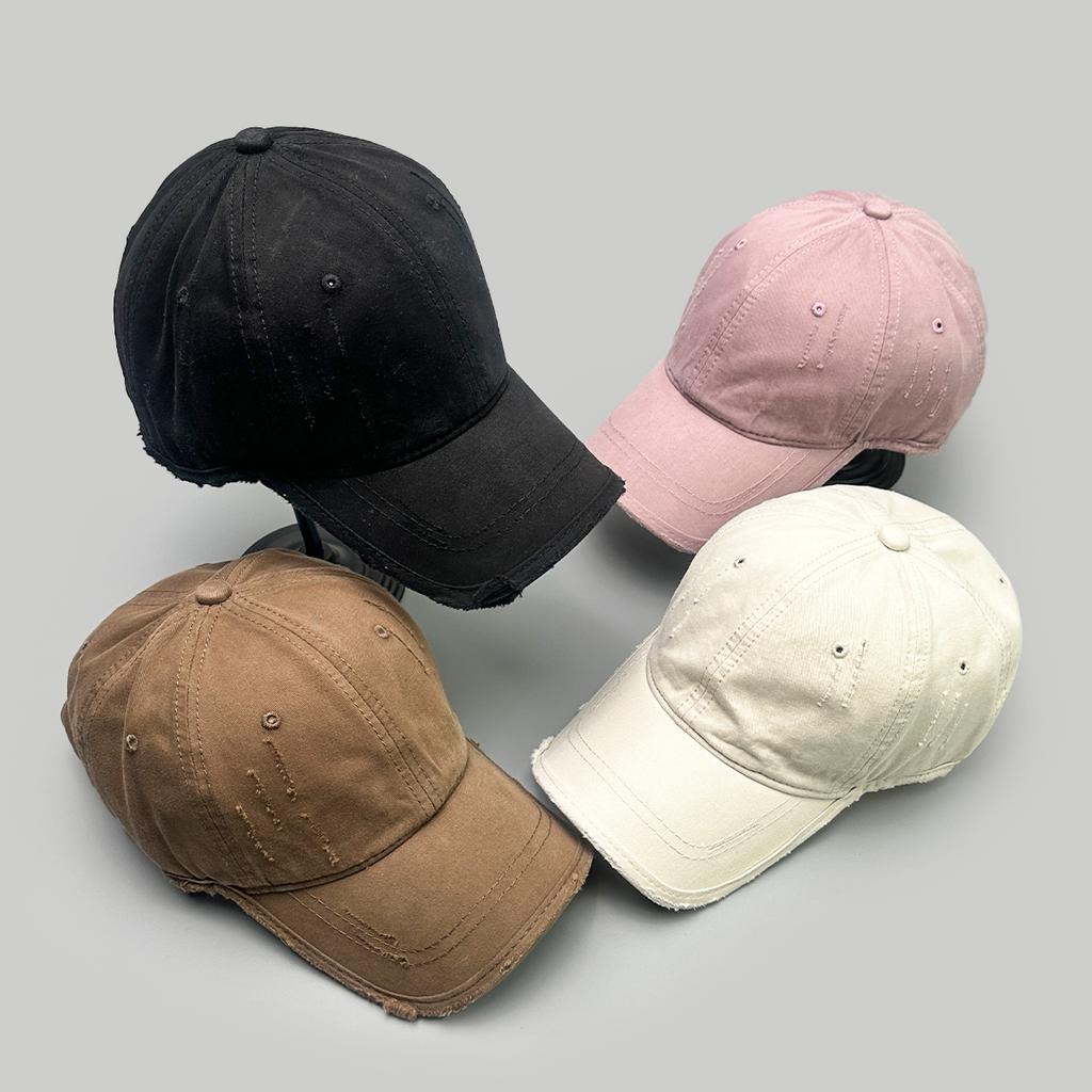 Retro Personal Simple Solid Baseball Hats New Men Women Sunshade Broken Style Versatile Distress Fashion Street Ins Peaked Caps