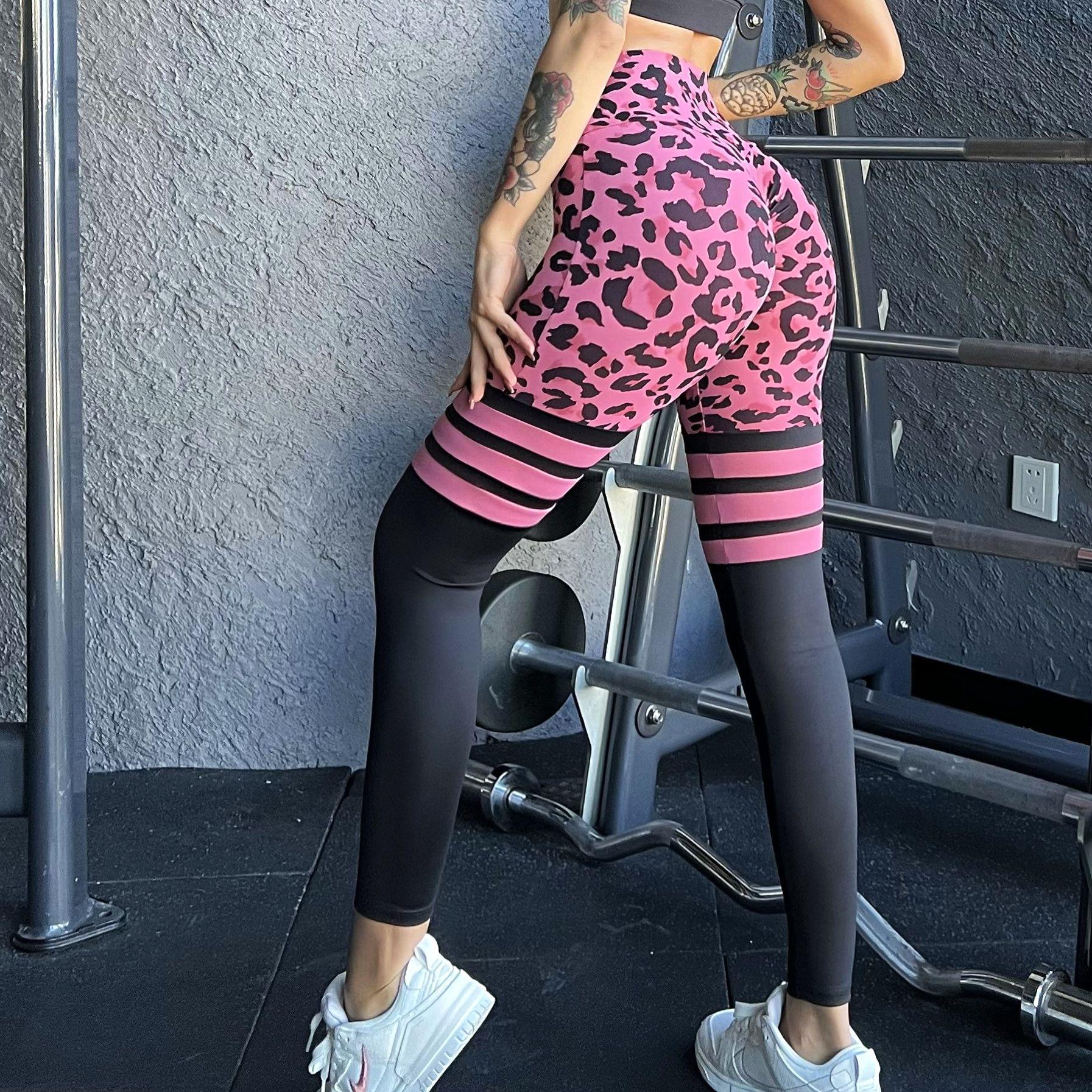 

Леггинсы для йоги с высокой талией с леопардовым принтом: Дышащие, Быстросохнущие, Эластичные Фитнес-брюки M