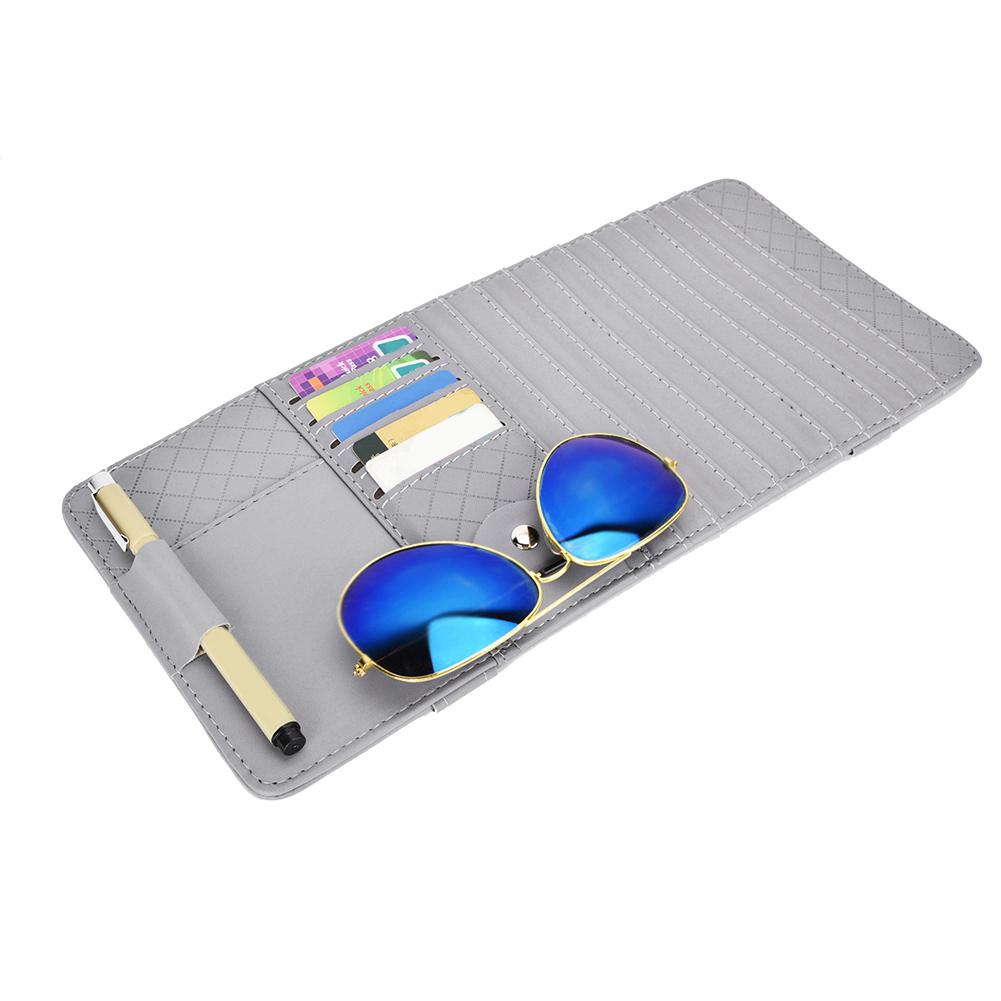 PU Leather Car Sun Visor Organizer CD Glasses Driving License Holder Car CD Sleeve Holder Gray