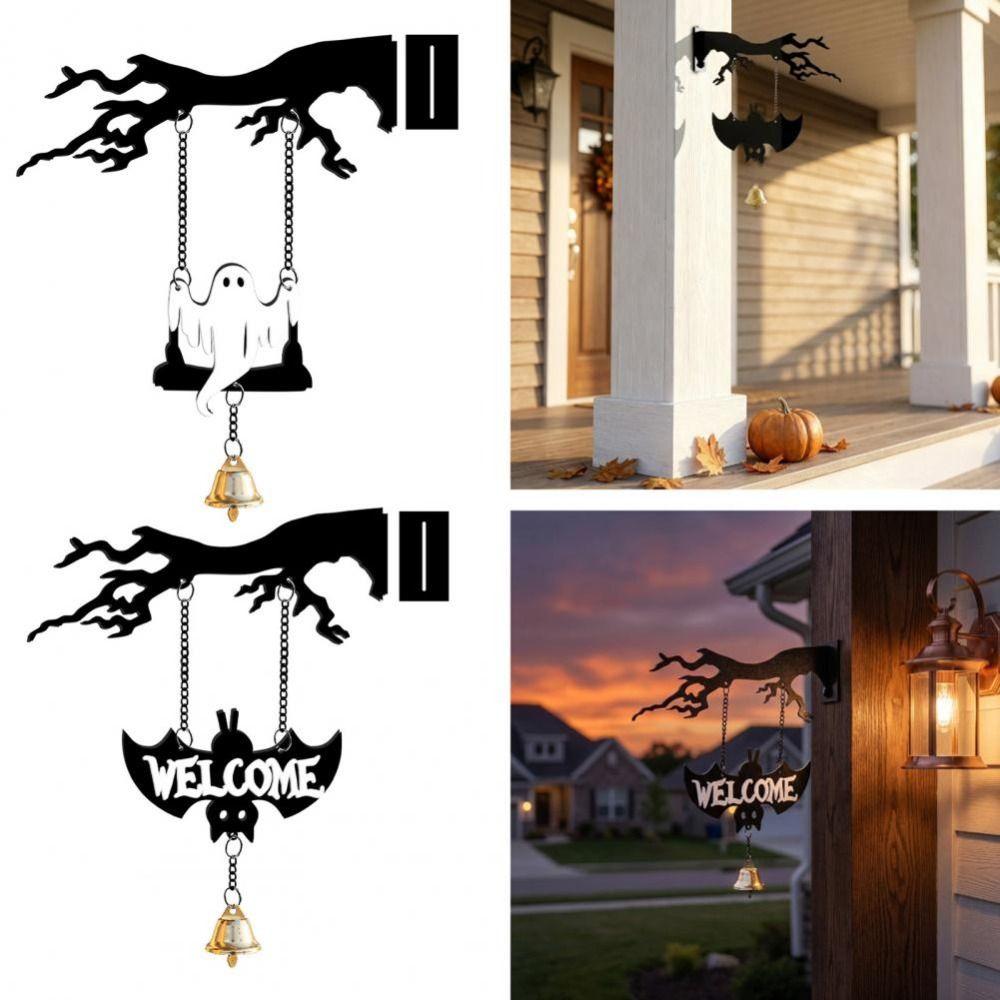 New Wall Mounted Halloween Hanging Bell Acrylic Ghost Bat Ghost Hanging Bell Decorative Hanging Bell Garden Decor