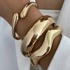 SHIXIN Hip Hop Smooth Surface Irregular Wide Bracelet for Women Trendy Stackable Gold Color Opening Spring Bangle Party Jewelry