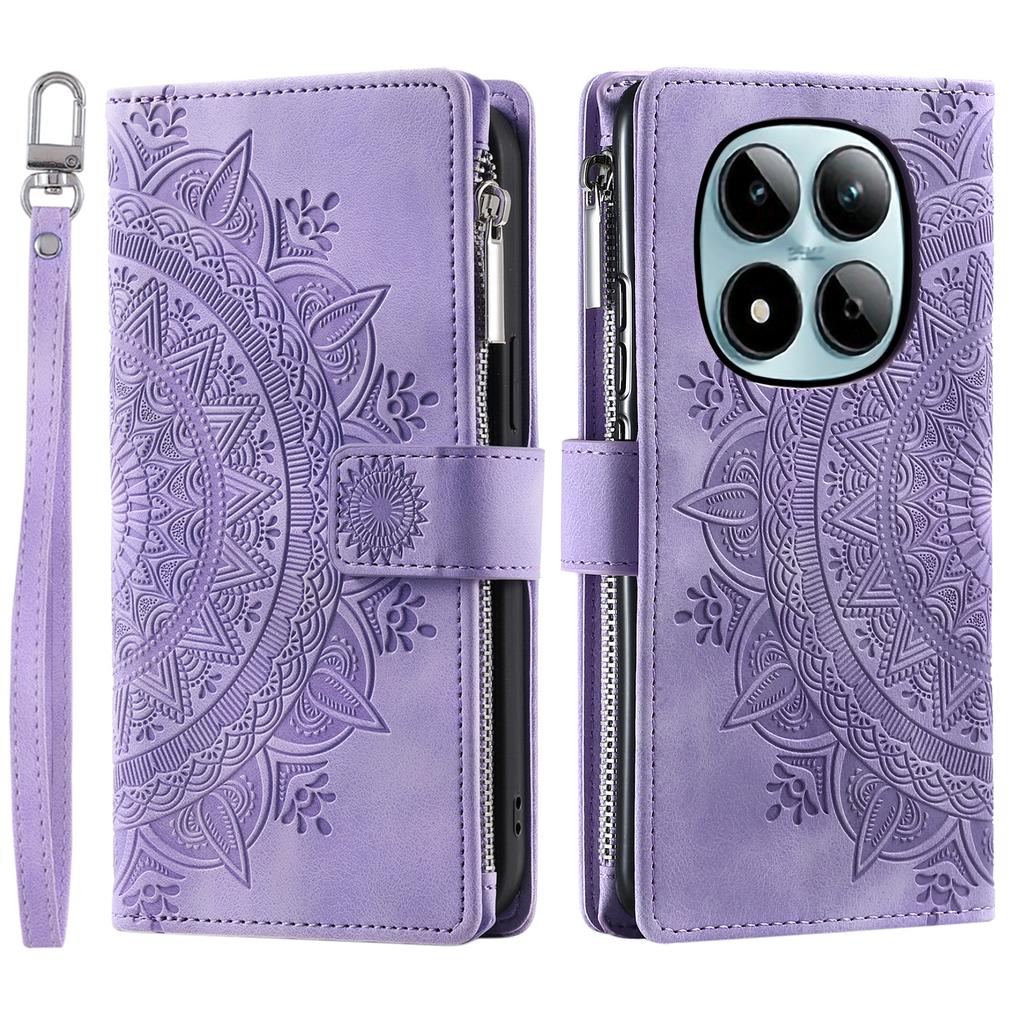 For Xiaomi Redmi Note 15 Pro 4G (Global) Wallet Case Mandala Flower Pattern PU Leather Phone Cover with Wrist Strap