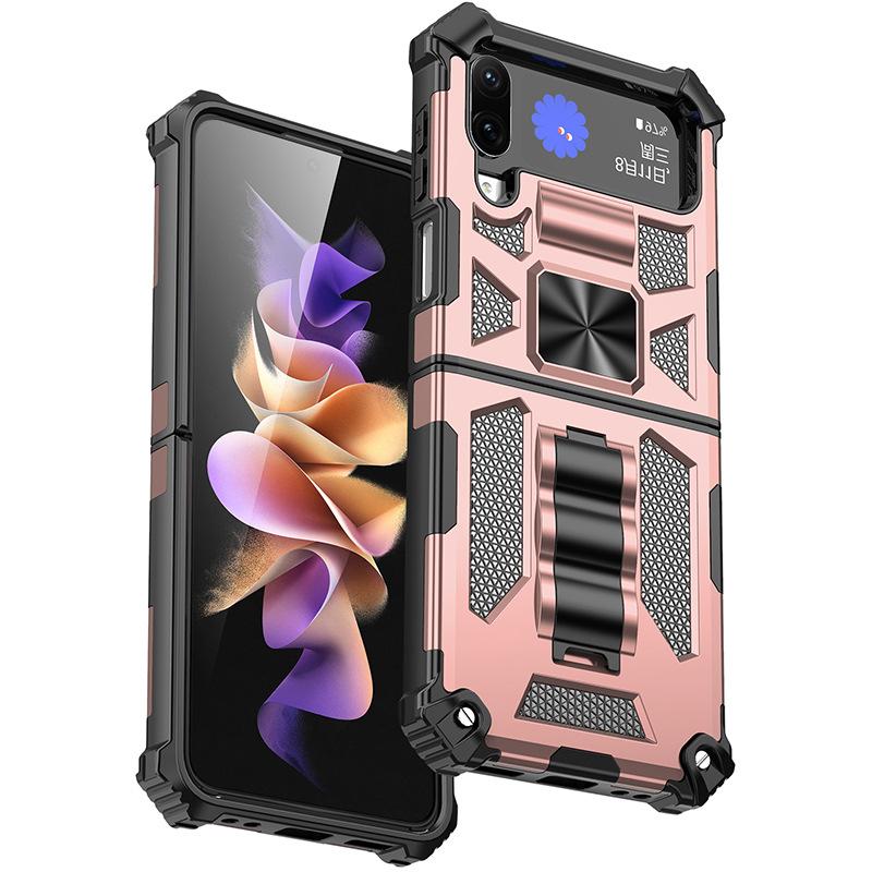 European and American fashion new models are suitable for Samsung zflip4 bracket mobile phone case Bayi armor anti-drop car magnetic case