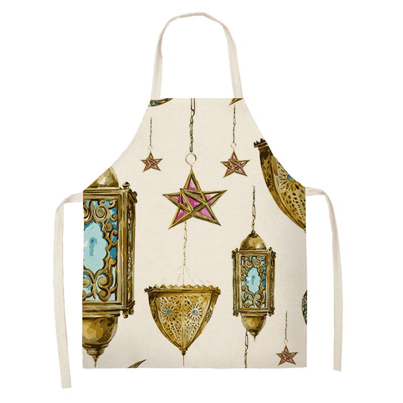 Cooking Baking Apron Eid Mubarak Mosque Printed Bib Muslim Ramadan Karim Kitchen Apron Women Star Crescent Moon Decoration