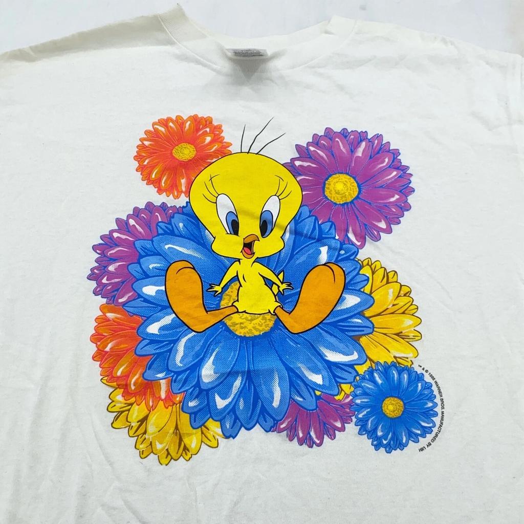 vintage 90s TWEETY BIRD FLOWER CARTOON T-Shirt LARGE/XL looney tunes soft