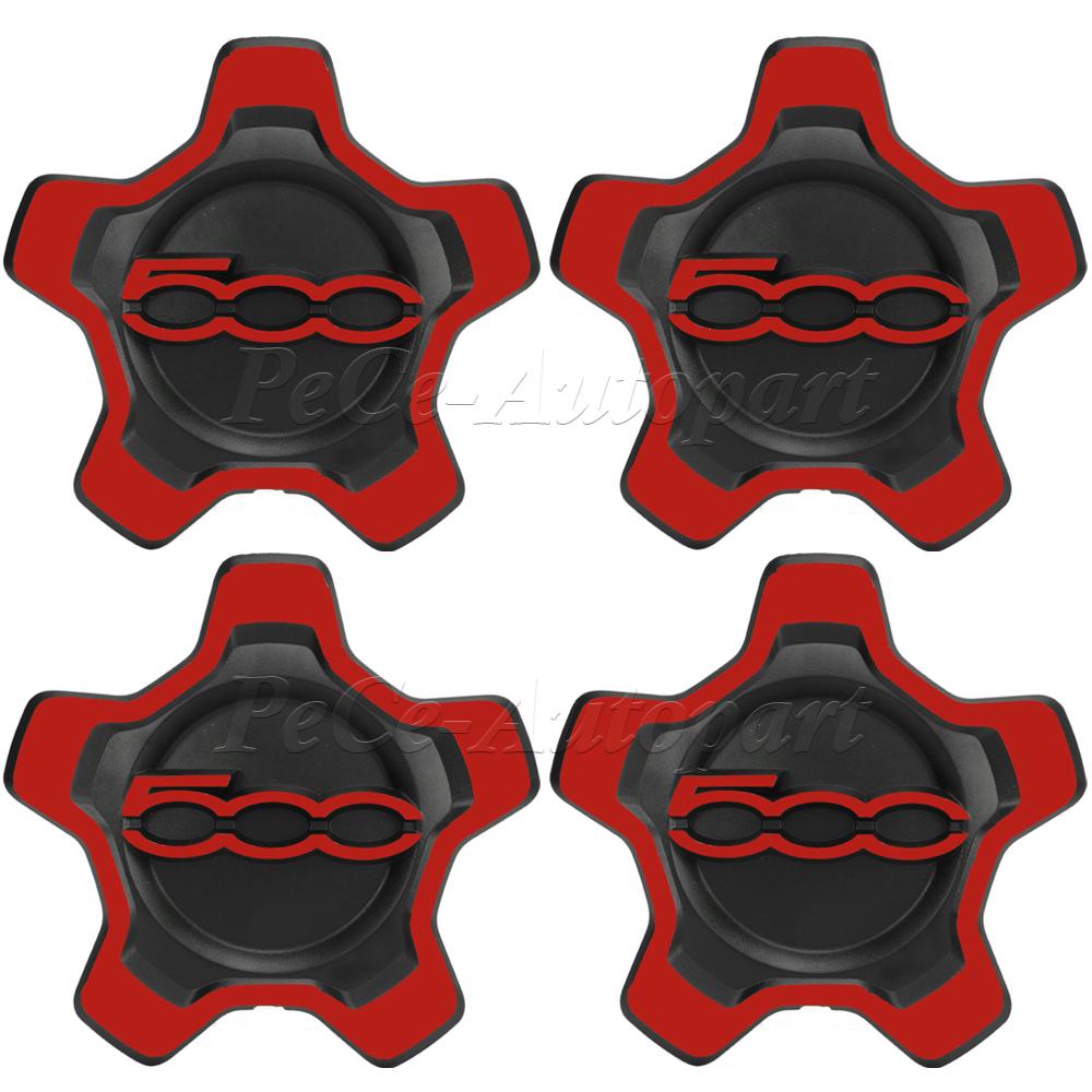 4Pcs Set of Centre Hubcaps For Fiat 500x - Silver/Black/Red Cupping Design 735626312 735626311 16 Inch Dust Cover for Wheel Hubs