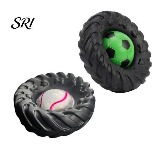 Interactive Dog Toy Football Tire Chew Built-in Squeaker Tennis Pet Gum Massager Puppy Bite Resistant Teething Boredom with