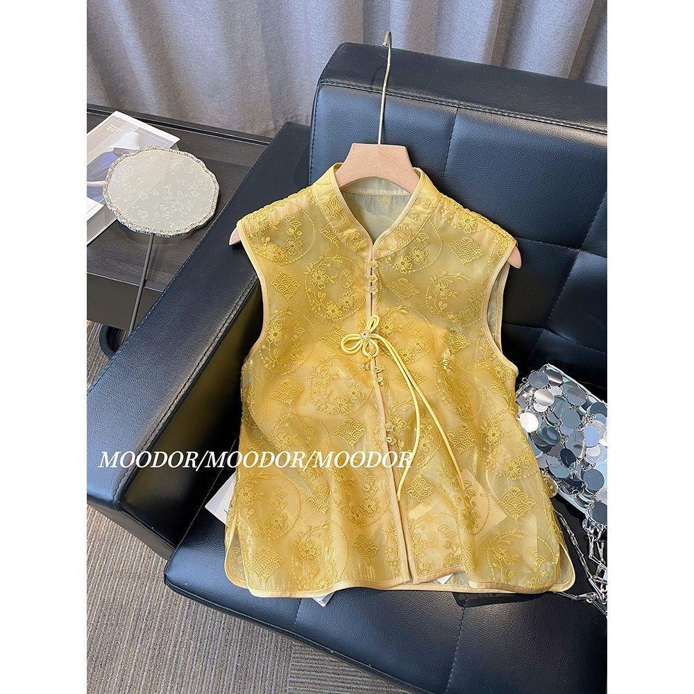 

Вышитый жилет жилет женский 2025 весна высококлассный тонкий old money ветровка желтый органза топ 3XL (recommended 138-75kg) жёлтый