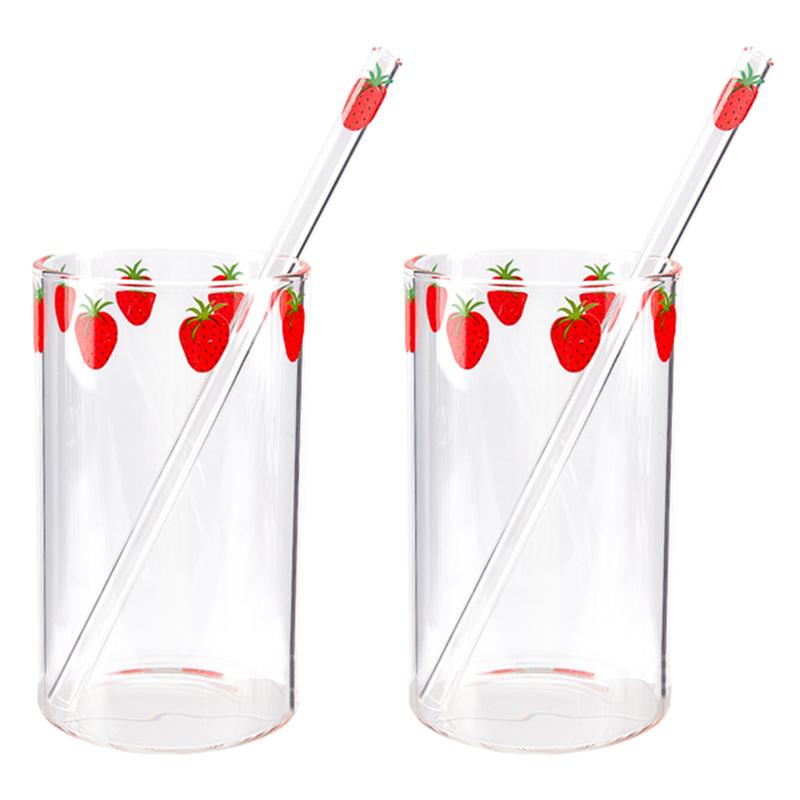 

300 мл клубники Симпатичный скандинавский стакан с соломенным молоком Pyrex