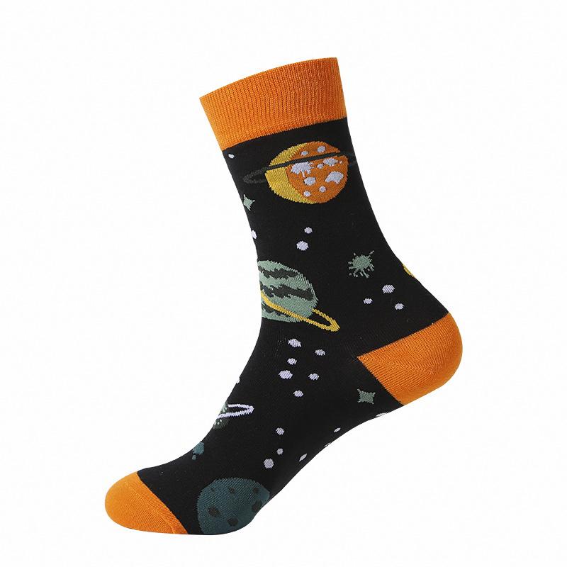 1Pair Funny Ins Astronaut Airplane Heavenly Body Middle Tube Men Happy Socks Streetwear Cotton Male Skateboard Boys Adult Sox