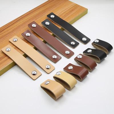 Black-Brown Leather Square Wardrobe Drawer Handle - Nordic Style, Anti-Collision