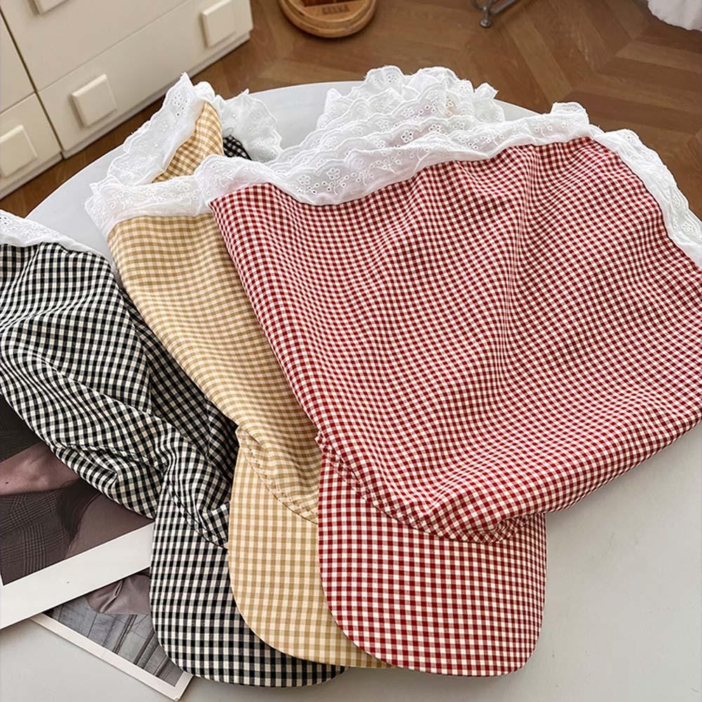 Fashion Rural Style Headscarf Baseball Hat Breathable Plaid Scarf Peaked Cap Cotton Sunshade Triangle Headscarf Hat Camping