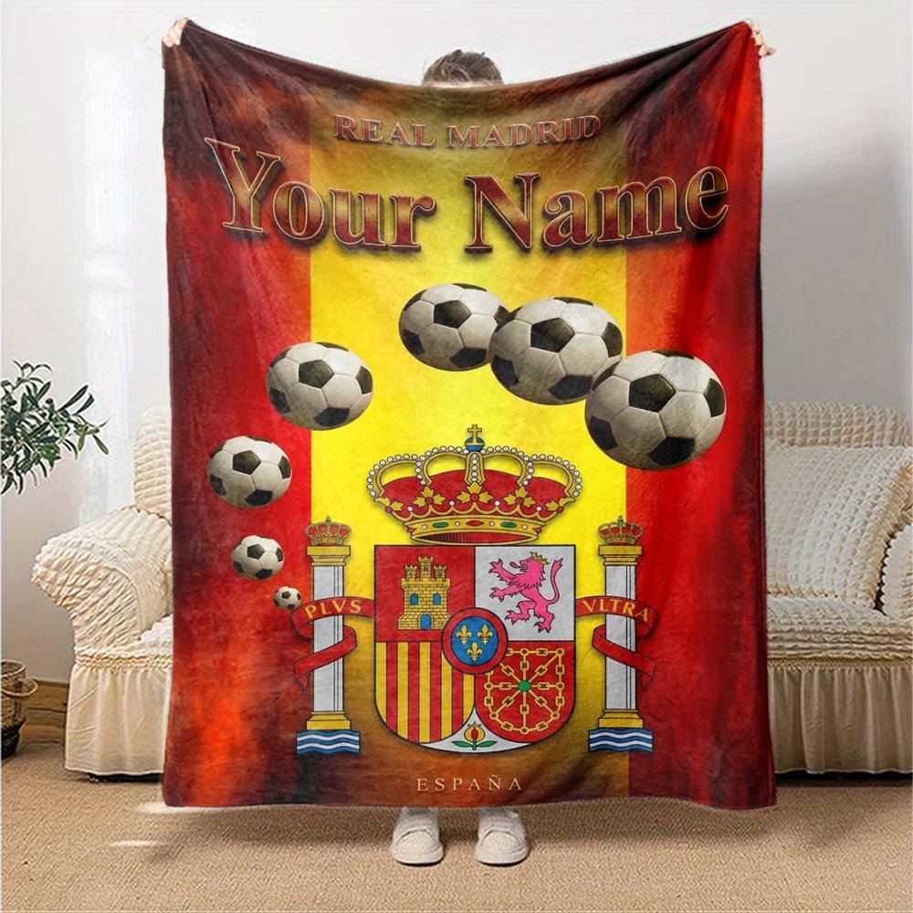 Name Custom Spain Football Print Flannel Blanket High Quality Warm Comfortable Cover for All Seasons Perfect for Gifts Home Decor