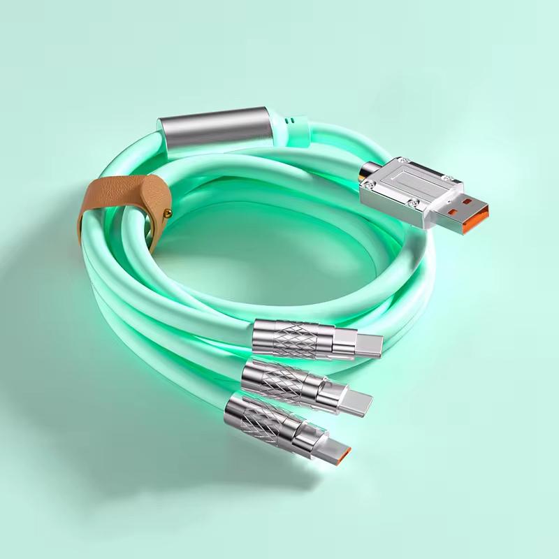 High Quality 6A 3-in-1 120W Metal Data Cable Super Fast Charging for iPhone and for Huawei Type-C USB for Car Use