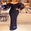 Robe Longue Sirène à Manches Longues et Décolleté Bardot pour Femme Coupe Ajustée Taille Moyenne Robe de Soirée Élégante à Sequins