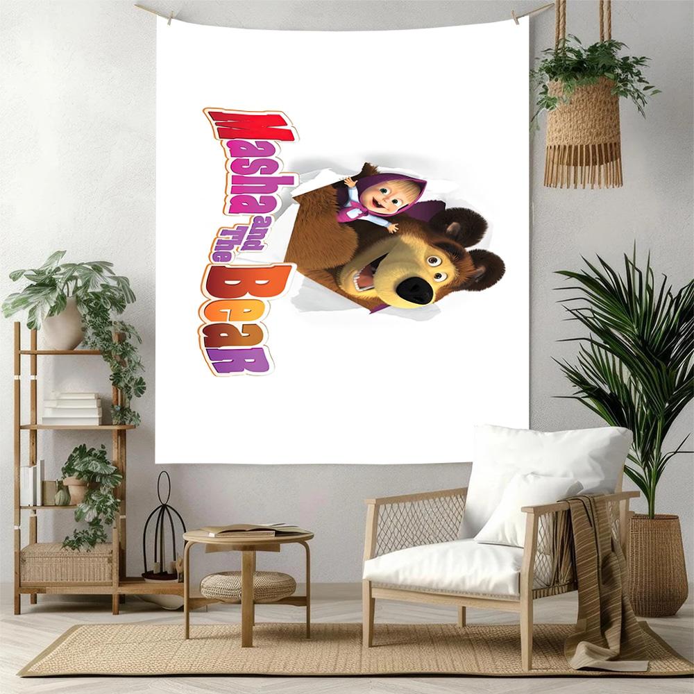 Masha Bear Wall Decor Tapestry Art For Pet Memorial Birthdaywedding Party Backdrop Family Gift