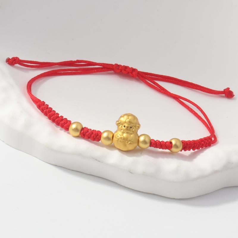 Adjustable Zodiac Goat Braided Bracelet Gold Plated Charm  Braided Rope Bracelet  Chinese Style Beads Womens