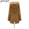 BITCED Fleece-Lined Cotton Coat with Hood and Fur Collar Winter Warmth Outerwear Plus Size Women's Cotton Jacket
