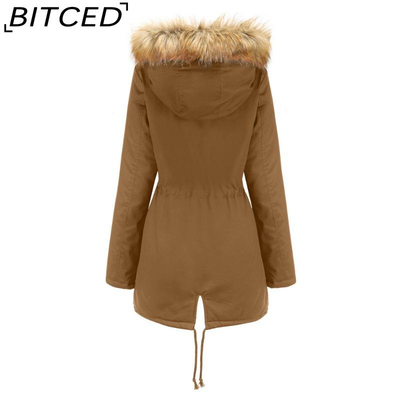 BITCED Fleece-Lined Cotton Coat with Hood and Fur Collar Winter Warmth Outerwear Plus Size Women's Cotton Jacket