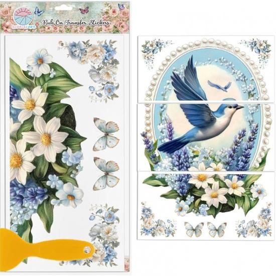 GLOBLELAND 3Pcs Branches and Birds Furniture Transfer 6x12inch Flowers and Plants Rub on Transfer Self-Adhesive Wall Art Decals for Bedroom Living