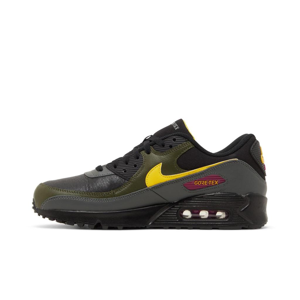 Nike Air Max 90 GORE-TEX 'Tour Yellow Cargo Khaki' (Unisex) Schwarze / Cargo-Khaki / Eisengraue / Tourengelbe Laufschuhe DJ9779 001