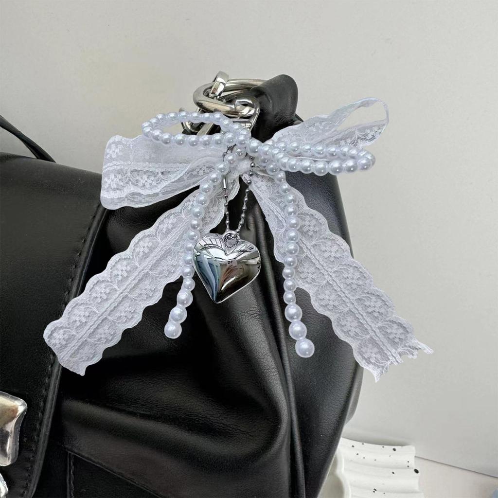 Chaveiro Elegante de Pérolas Imitadas com Contas em Forma de Laço, Ornamento de Bolsa, Nó Borboleta, Joias para Bolsas e Acessórios