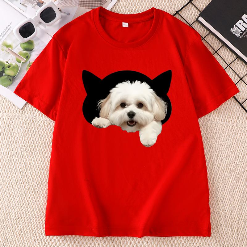 Comfortableunisex Black Tshirt With Playful Dog Print Short Sleeve Tshirt Crew Neck Top For Casual Wear Unisex Clothes
