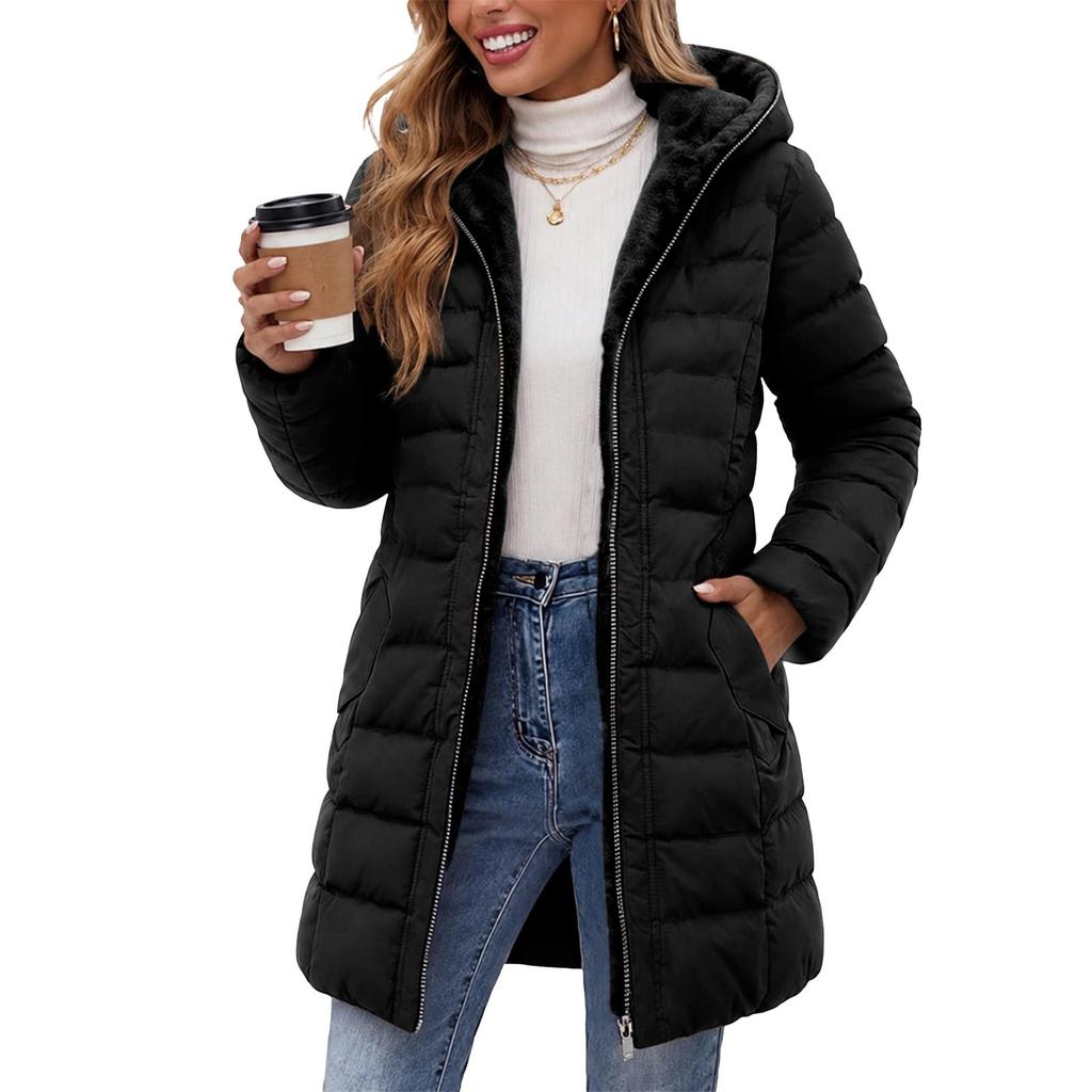 Women's Casual -Color Cotton Hooded Jacket