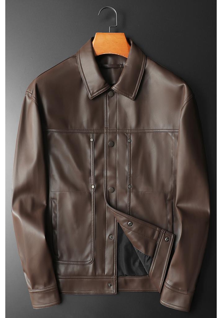 European Station Autumn and Winter New Men's Fashion PU Leather Lapel Locomotive Leather Jacket Slim Trendy Men's Jacket