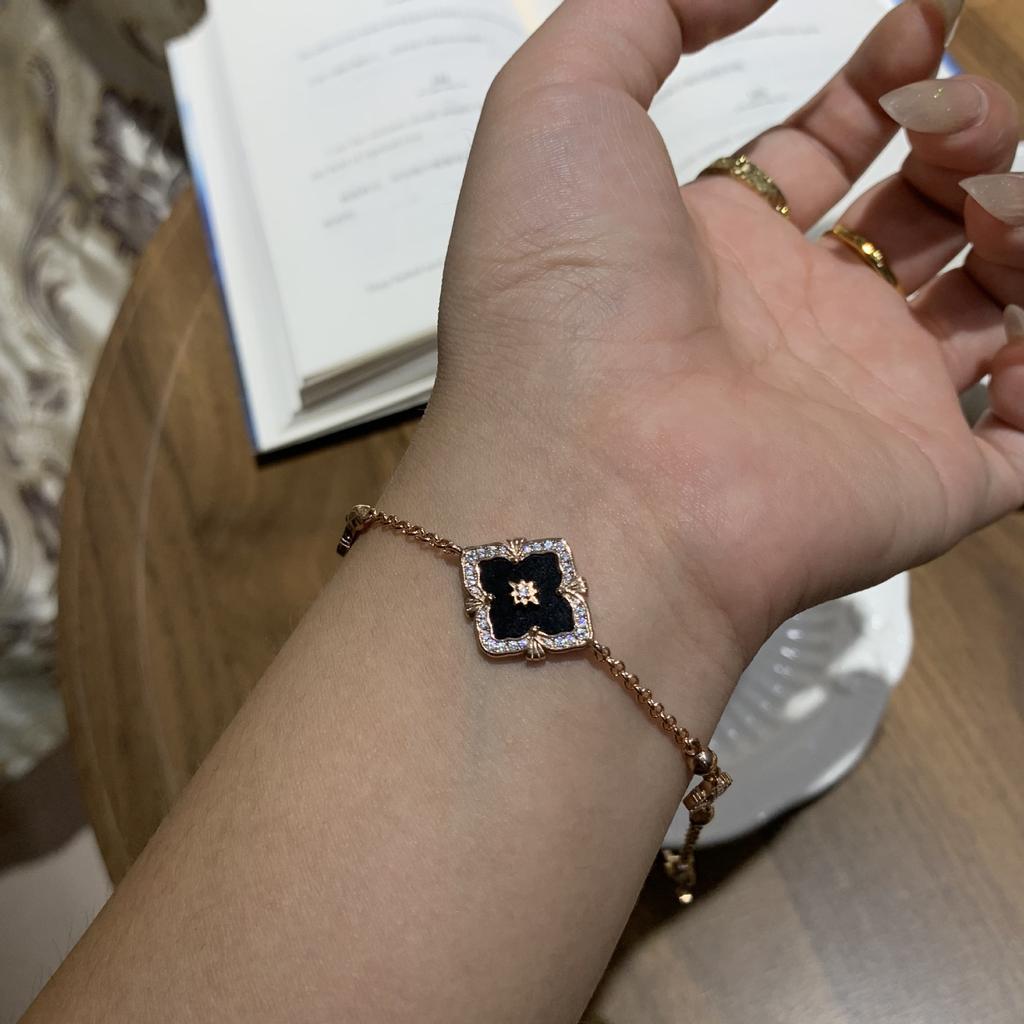 Lasbuchi Court Style Four-Leaf Clover Natural White Fritillary Tiger Eye Bracelet Light Luxury High-End Jewelry