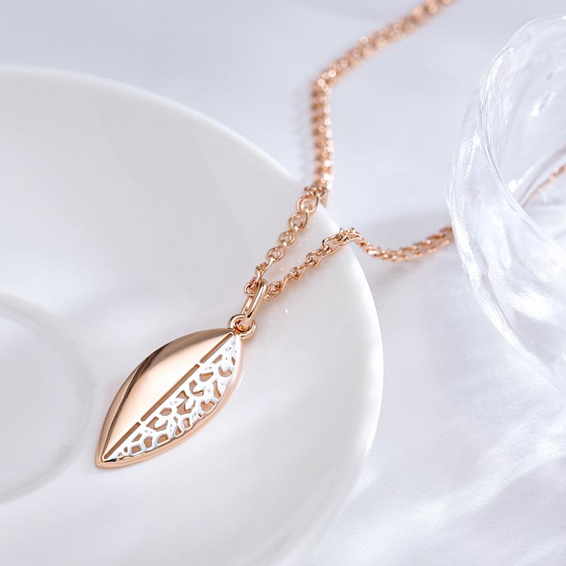 Luxury Glossy Metal Flower Big Pendant Necklace For Women Rose Gold Color Mix Daily Fine Vintage Jewelry