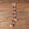 Vintage British Style Jk Calf Socks Women's Season Thickened Stockings Cotton Socks High Tube College Wind Rhombus Lattice Medium Tube Socks