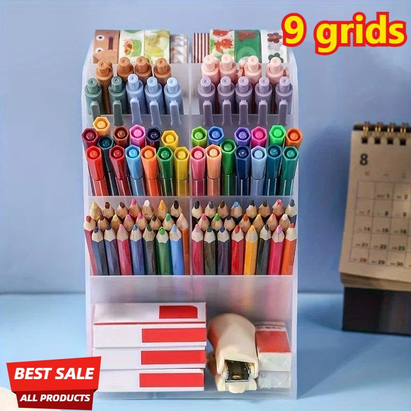 Non-Toxic Multi Functional Desktop Pen Holder Transparent Large Capacity Pen Holder Stationery Organizer Office Desk Pen Storage Rack